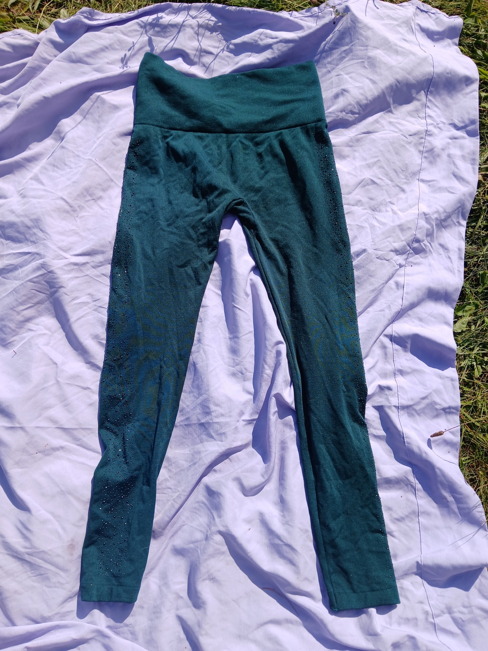 Teal High-Waist Leggings with Sparkle Detail